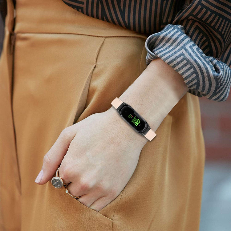 Mega Hårdfør Ægte Læder Rem passer til Xiaomi Smart Band 8 - Beige#serie_10