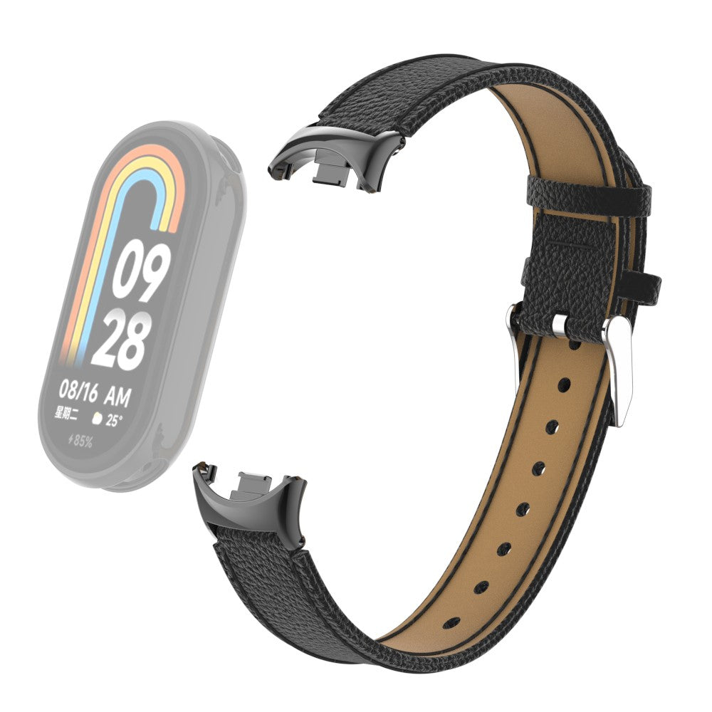 Rigtigt Fed Ægte læder Cover passer til Xiaomi Smart Band 8 - Sort#serie_1