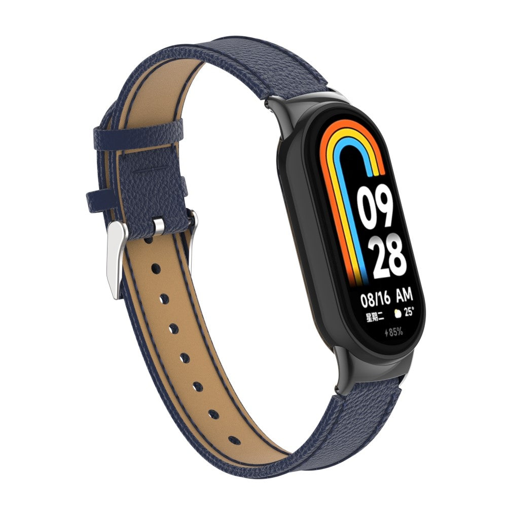 Rigtigt Fed Ægte læder Cover passer til Xiaomi Smart Band 8 - Blå#serie_3