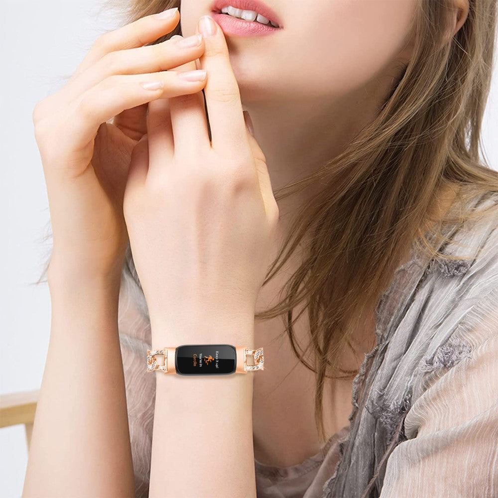 Rigtigt Hårdfør Metal Og Rhinsten Rem passer til Fitbit Luxe - Pink#serie_2