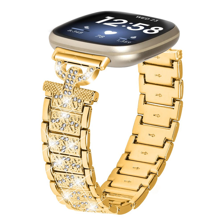 Metal Og Rhinsten Universal Rem passer til Fitbit Sense 2 / Fitbit Versa 4 - Guld#serie_3