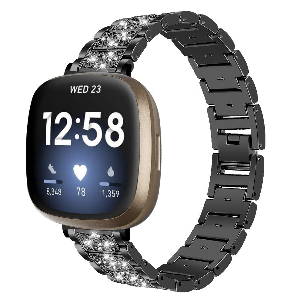 Metal Og Rhinsten Universal Rem passer til Fitbit Sense 2 / Fitbit Versa 4 - Sort#serie_2