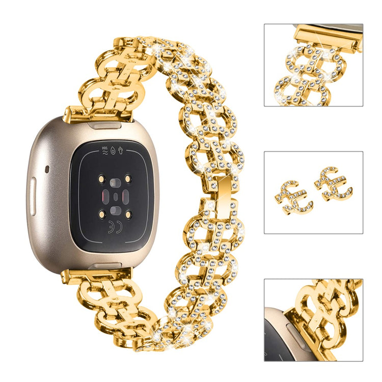 Metal Og Rhinsten Universal Rem passer til Fitbit Sense 2 / Fitbit Versa 4 - Guld#serie_1