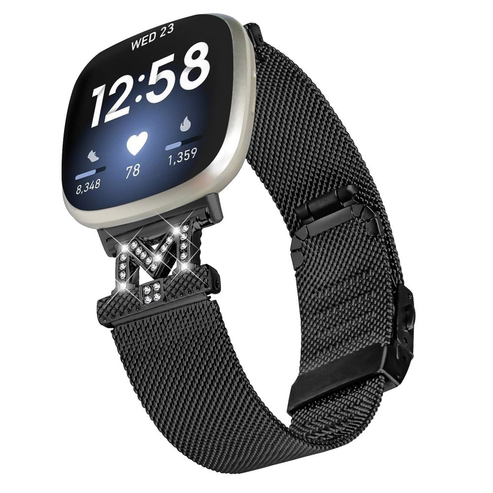 Metal Og Rhinsten Universal Rem passer til Fitbit Sense 2 / Fitbit Versa 4 - Sort#serie_112