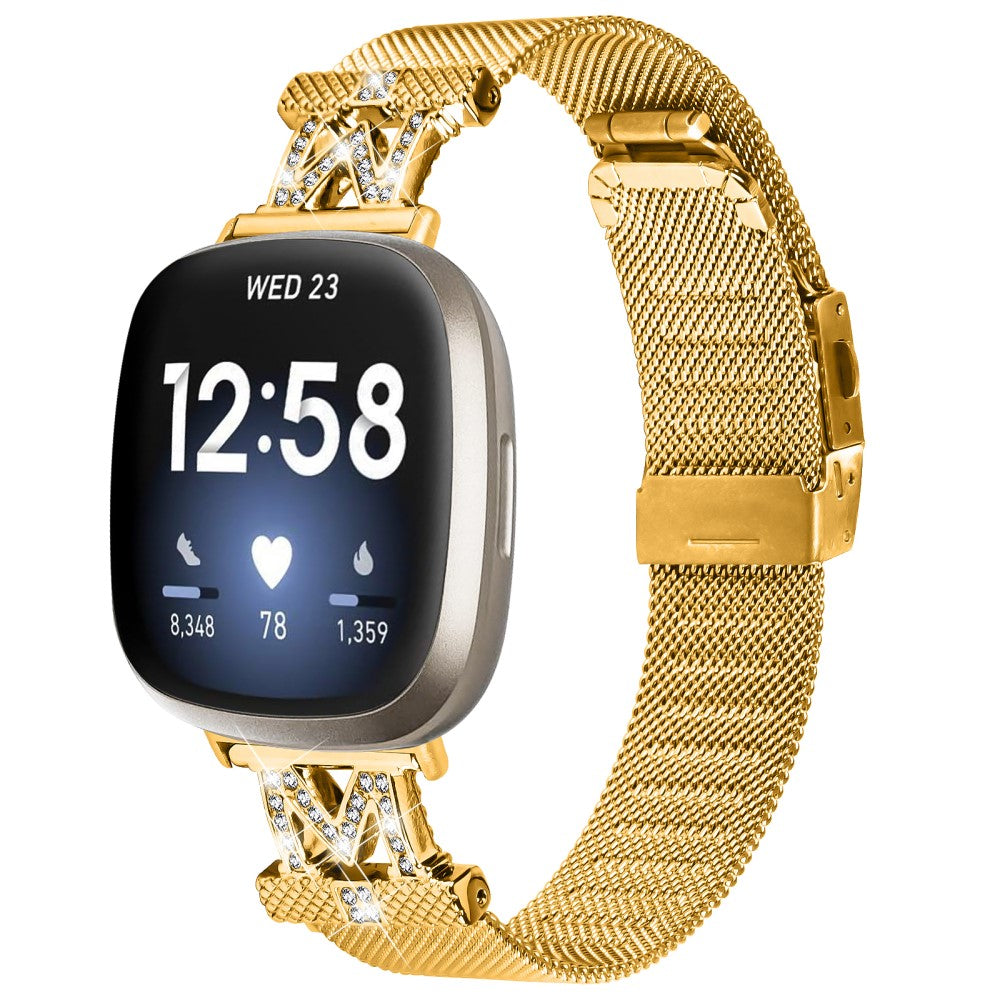 Metal Og Rhinsten Universal Rem passer til Fitbit Sense 2 / Fitbit Versa 4 - Guld#serie_1