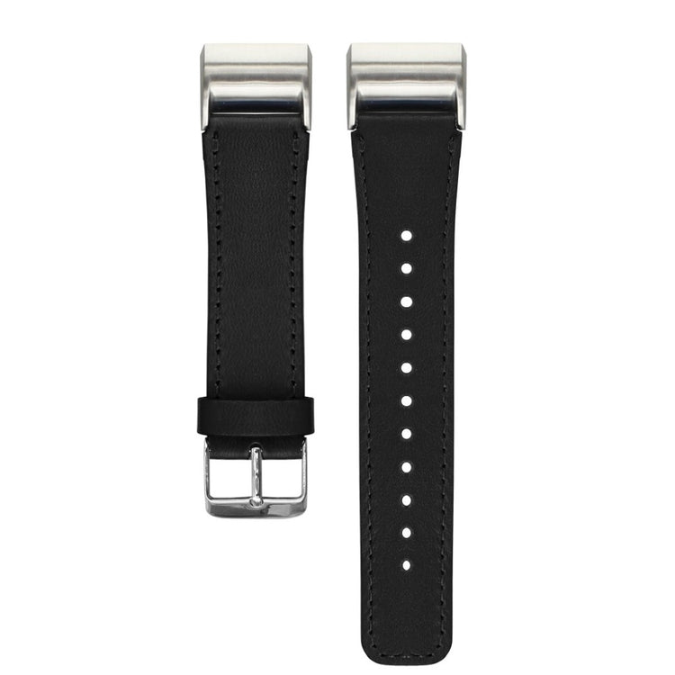 Super holdbart Fitbit Charge 2 Ægte læder Rem - Sort#serie_6