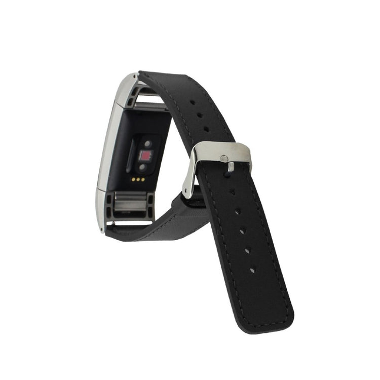 Super holdbart Fitbit Charge 2 Ægte læder Rem - Sort#serie_6