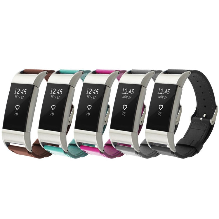 Super holdbart Fitbit Charge 2 Ægte læder Rem - Sort#serie_6