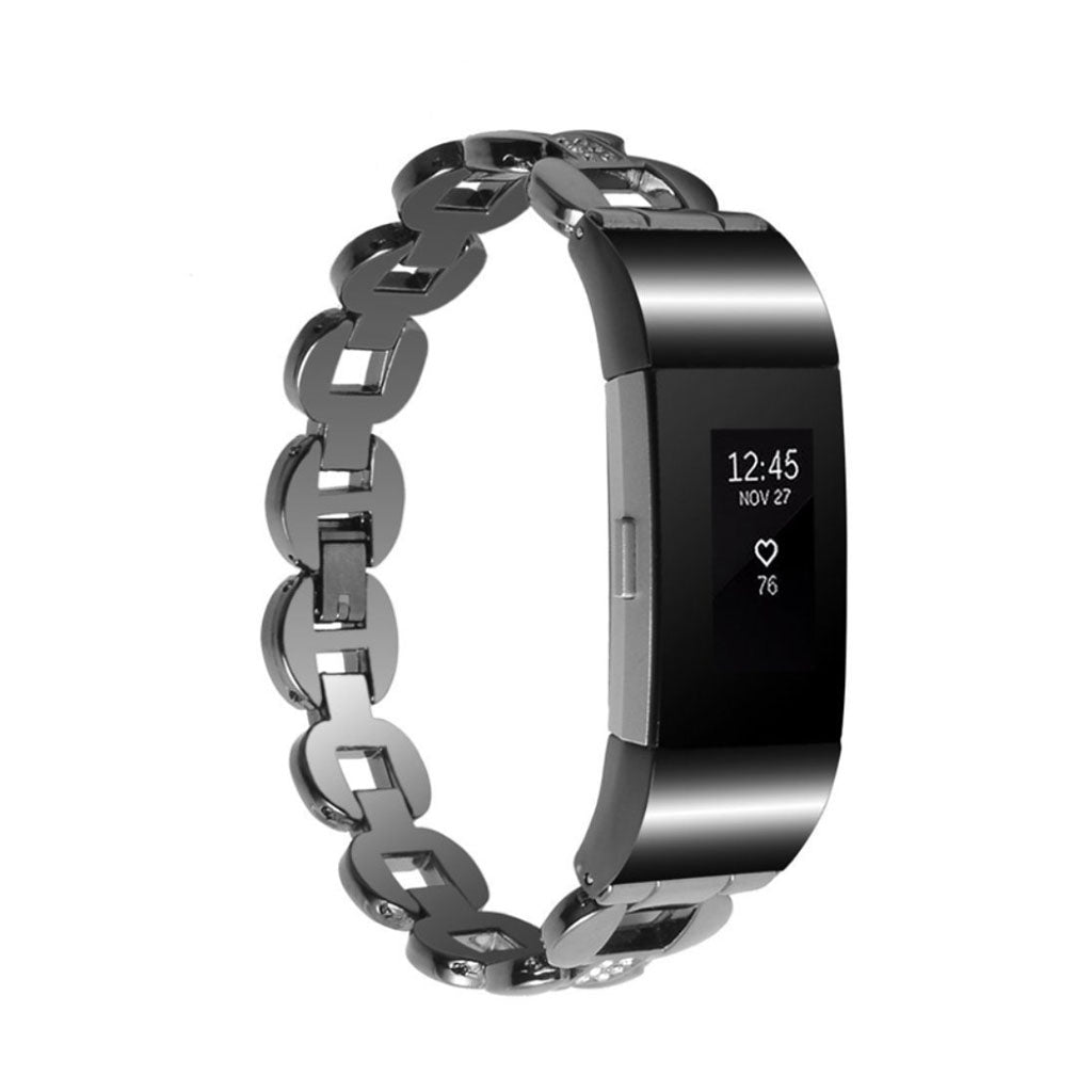 Meget pænt Fitbit Charge 2 Metal og Rhinsten Rem - Sort#serie_4