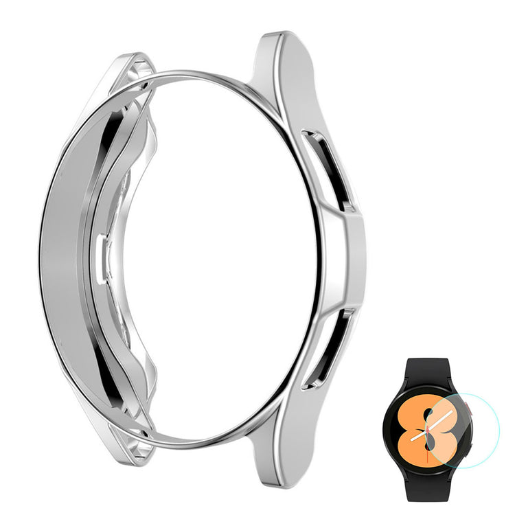 Beskyttende Samsung Galaxy Watch 4 Classic (46mm) Cover med Skærmbeskytter i Silikone og Hærdet Glas - Sølv#serie_1