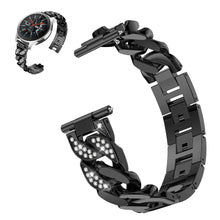 22mm Universal rhinestone adorned stainless steel watch strap - Black#serie_1