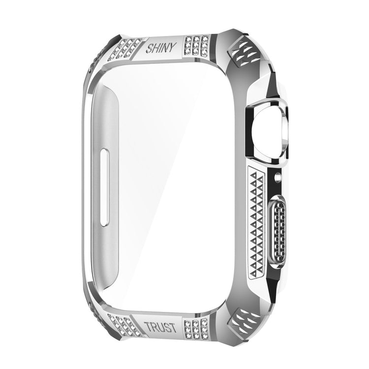 Vildt Flot Apple Watch Series 7 41mm Cover med Skærmbeskytter i Rhinsten og Hærdet Glas - Sølv#serie_3