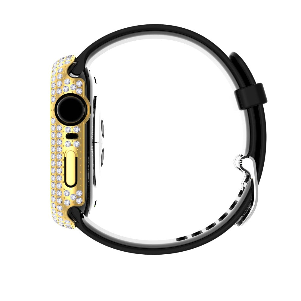 Beskyttende Apple Watch Series 7 41mm Cover med Skærmbeskytter i Plastik og Rhinsten - Guld#serie_1