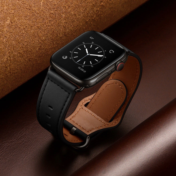 Fortrinligt Apple Watch Series 7 41mm Ægte læder Urrem - Sort#serie_1