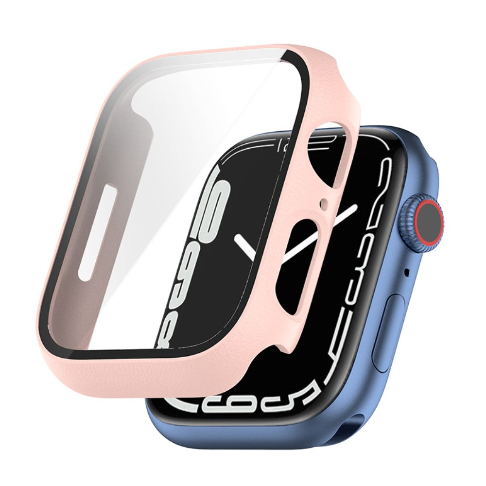 Beskyttende Apple Watch Series 7 45mm Cover med Skærmbeskytter i Plastik og Hærdet Glas - Pink#serie_9