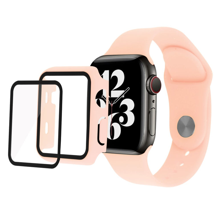 Apple Watch Series 7 45mm Plastik Cover med Rem og Hærdet Glas - Pink#serie_5