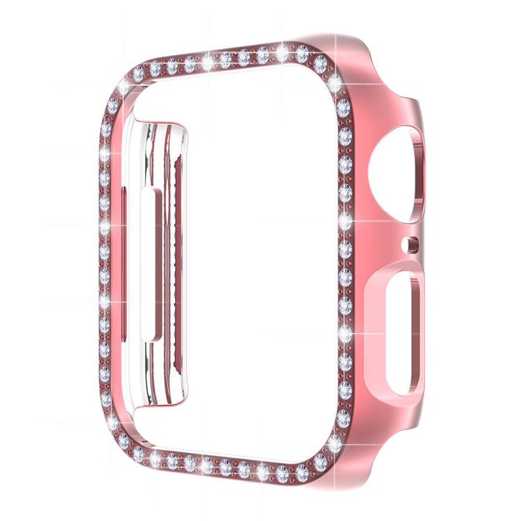 Fed Apple Watch Series 7 45mm Cover med Skærmbeskytter i Plastik og Rhinsten - Pink#serie_1