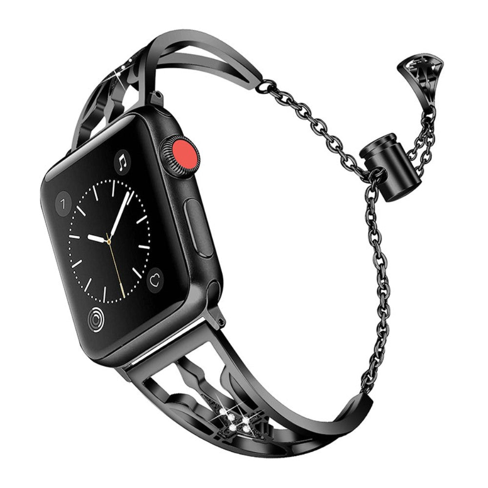 Fremragende Apple Watch Series 7 45mm Metal og Rhinsten Rem - Sort#serie_4