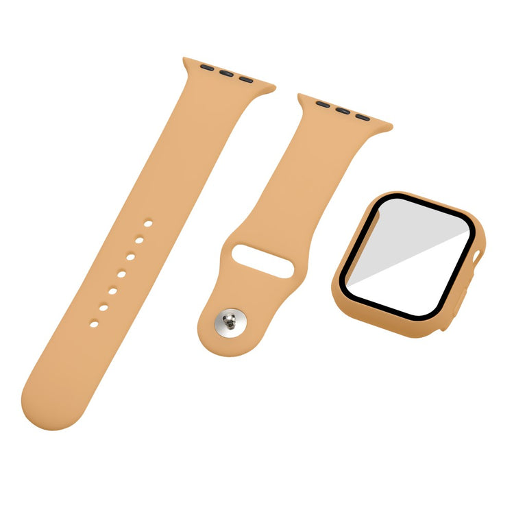 Apple Watch Series 7 45mm Silikone Rem med Cover og Hærdet Glas - Brun#serie_12