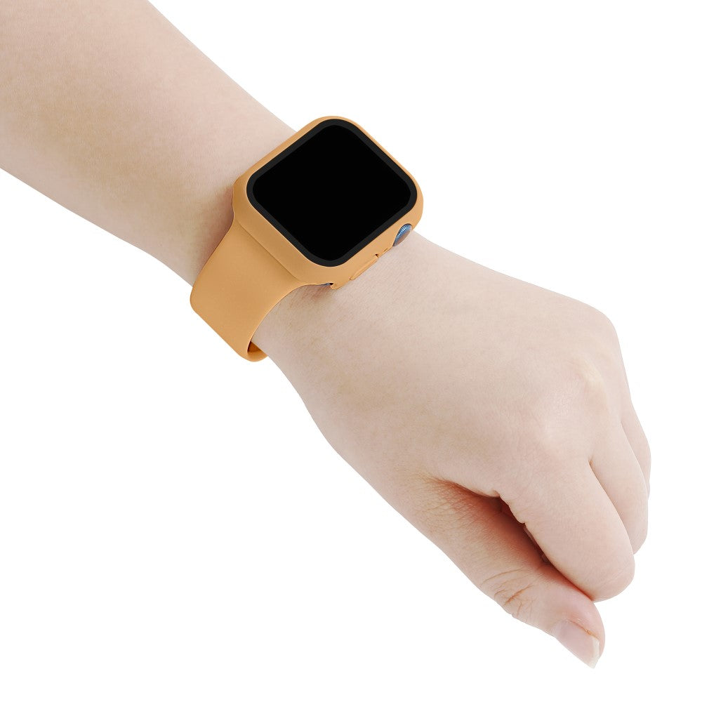 Apple Watch Series 7 45mm Silikone Rem med Cover og Hærdet Glas - Brun#serie_12