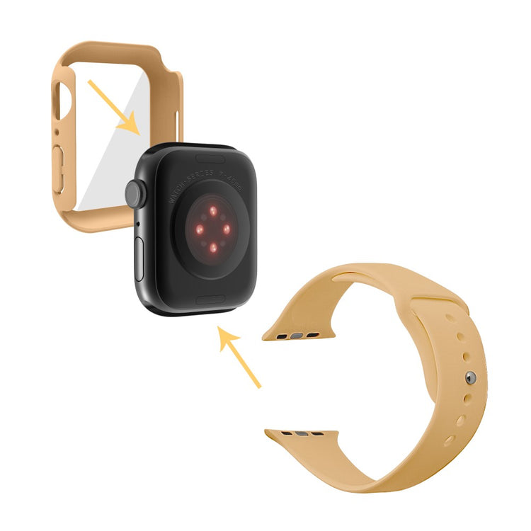 Apple Watch Series 7 45mm Silikone Rem med Cover og Hærdet Glas - Brun#serie_12