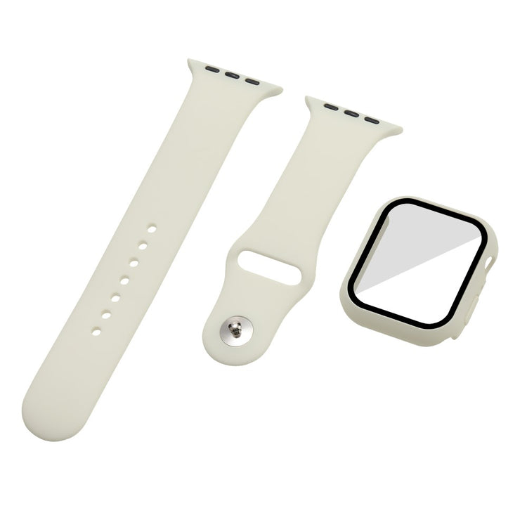 Apple Watch Series 7 45mm Silikone Rem med Cover og Hærdet Glas - Hvid#serie_13