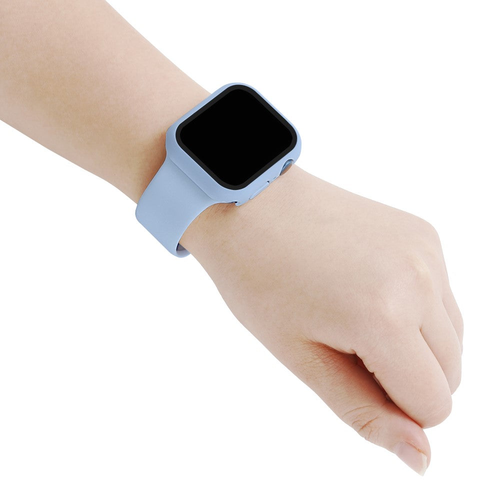 Apple Watch Series 7 45mm Silikone Rem med Cover og Hærdet Glas - Blå#serie_14