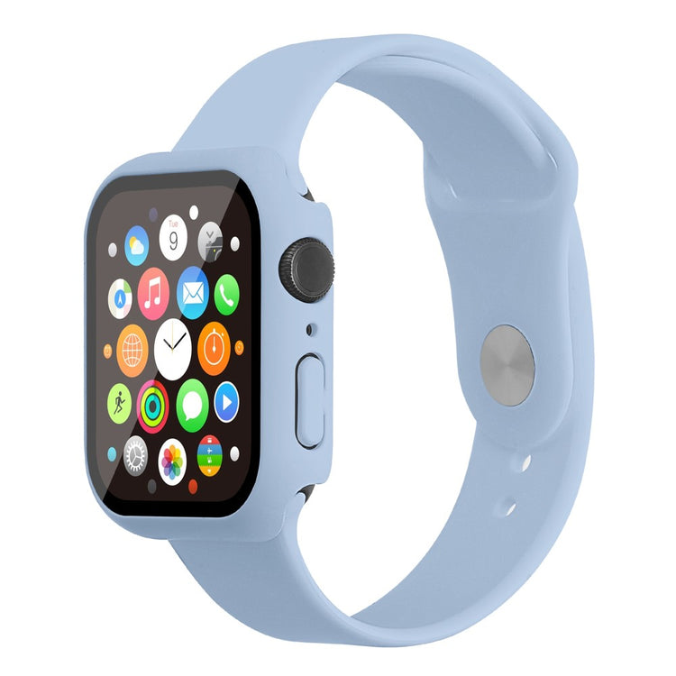 Apple Watch Series 7 45mm Silikone Rem med Cover og Hærdet Glas - Blå#serie_14