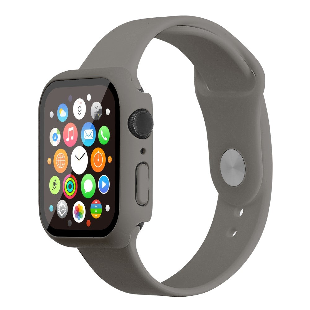 Apple Watch Series 7 45mm Silikone Rem med Cover og Hærdet Glas - Sølv#serie_16