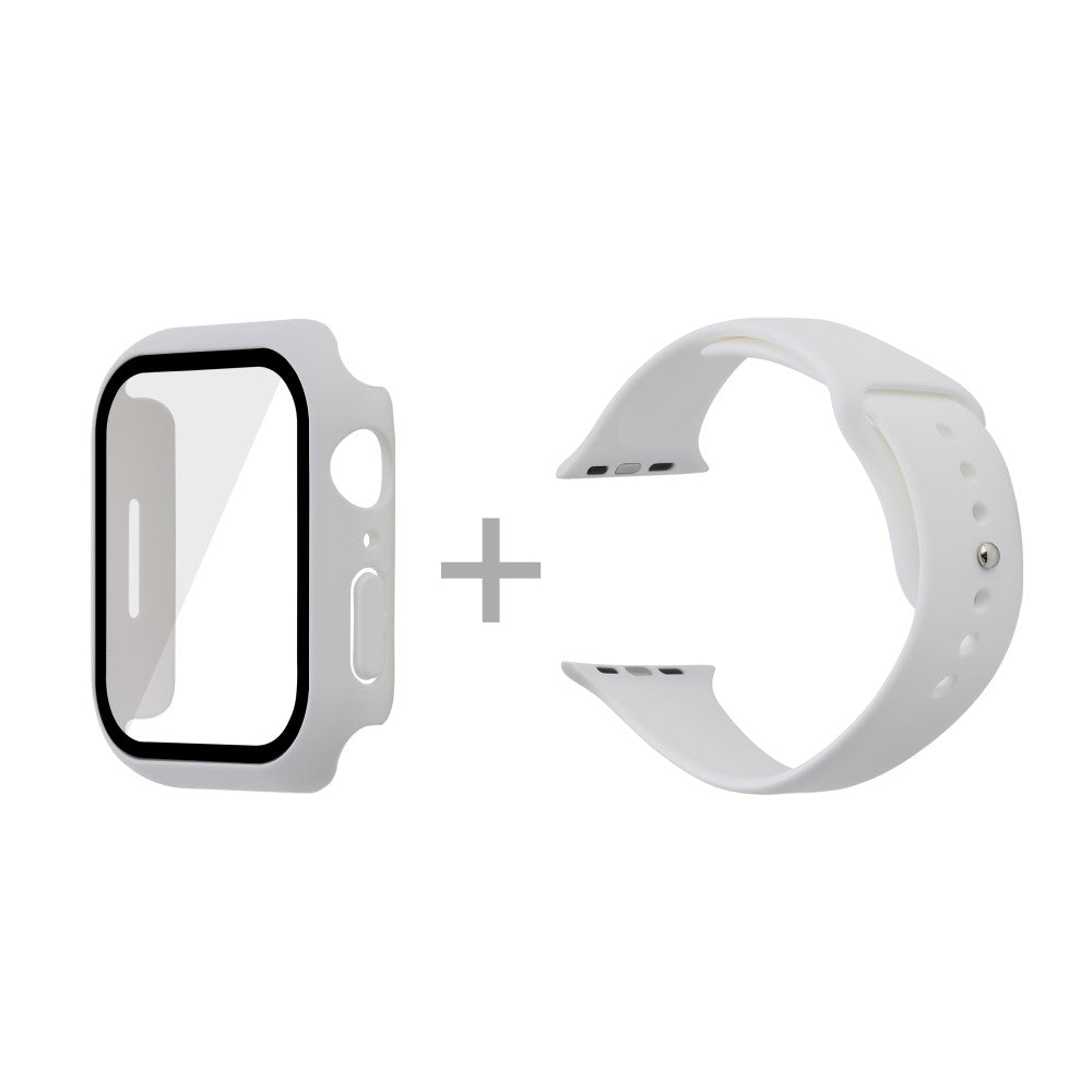 Apple Watch Series 7 45mm Silikone Rem med Cover og Hærdet Glas - Hvid#serie_2