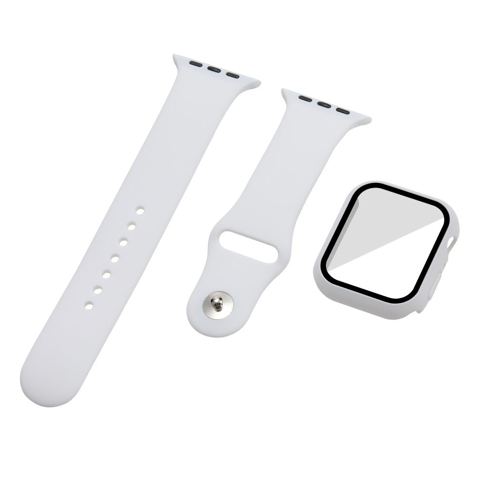 Apple Watch Series 7 45mm Silikone Rem med Cover og Hærdet Glas - Hvid#serie_2