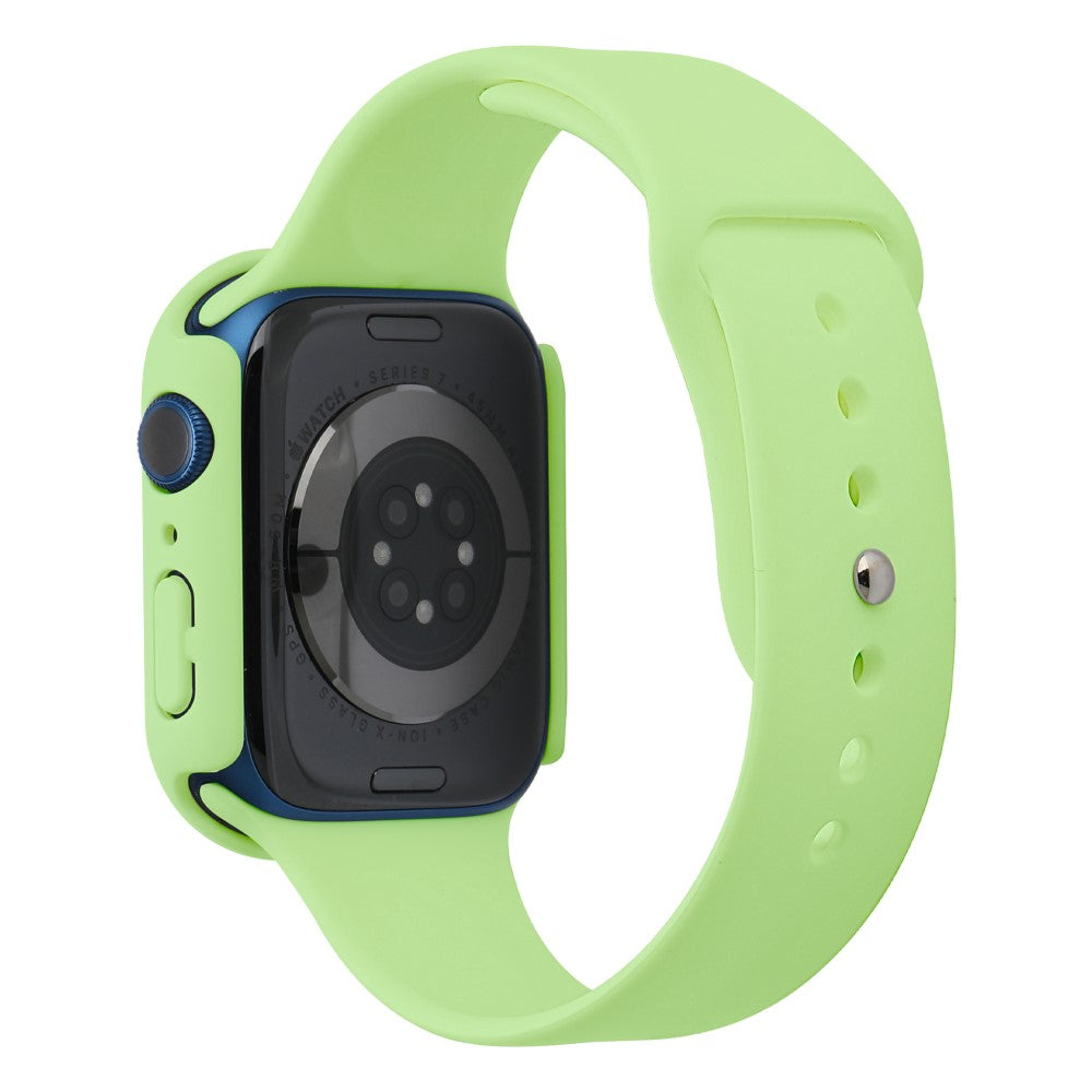 Apple Watch Series 7 45mm Silikone Rem med Cover og Hærdet Glas - Grøn#serie_25