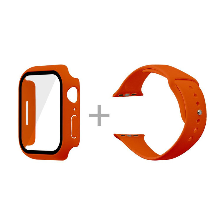 Apple Watch Series 7 45mm Silikone Rem med Cover og Hærdet Glas - Orange#serie_26