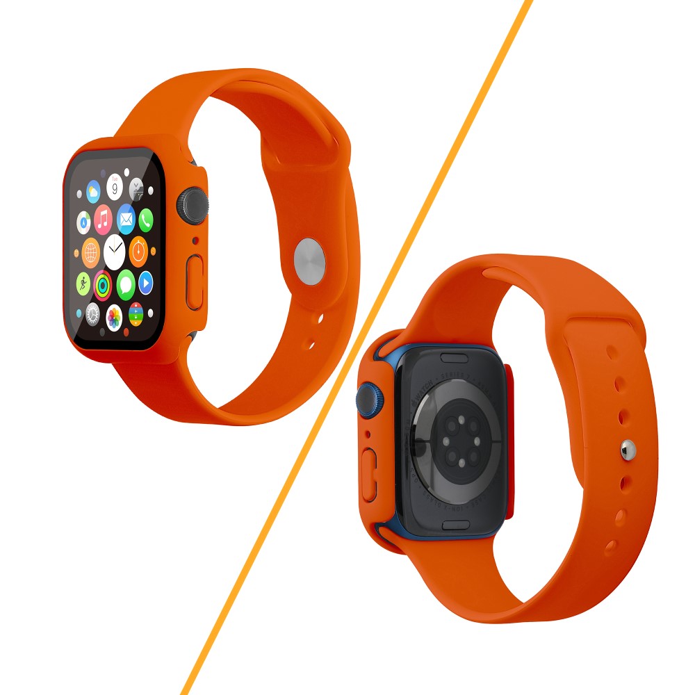 Apple Watch Series 7 45mm Silikone Rem med Cover og Hærdet Glas - Orange#serie_26