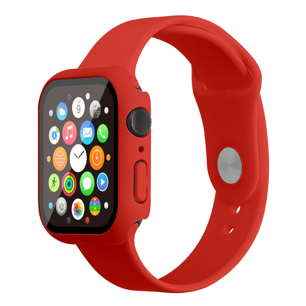 Apple Watch Series 7 45mm Silikone Rem med Cover og Hærdet Glas - Rød#serie_4