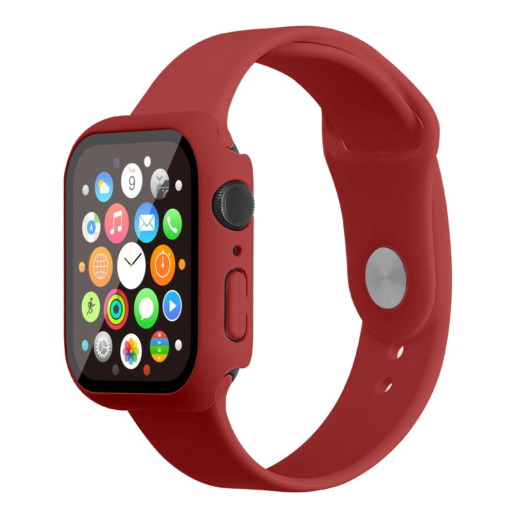 Apple Watch Series 7 45mm Silikone Rem med Cover og Hærdet Glas - Rød#serie_5