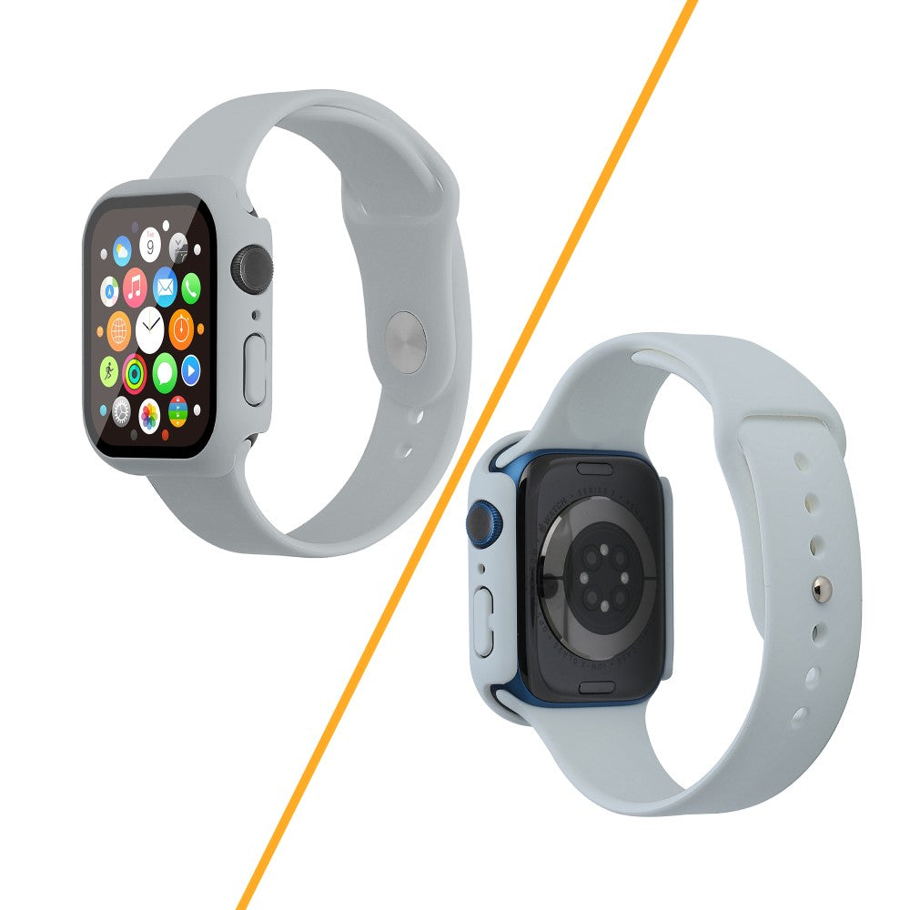 Apple Watch Series 7 45mm Silikone Rem med Cover og Hærdet Glas - Sølv#serie_8