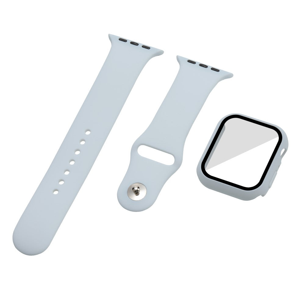 Apple Watch Series 7 45mm Silikone Rem med Cover og Hærdet Glas - Sølv#serie_8