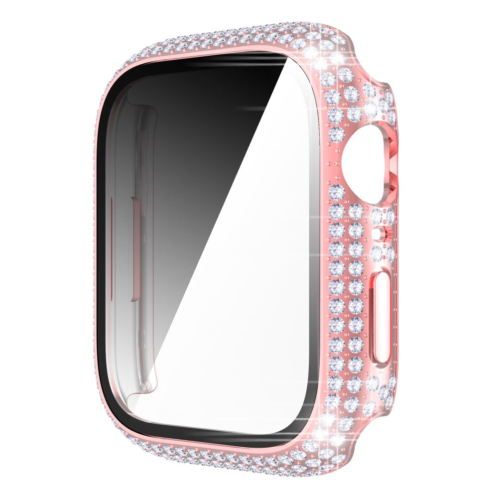 Mega Fint Apple Watch Series 7 45mm Cover med Skærmbeskytter i Plastik og Rhinsten - Pink#serie_2