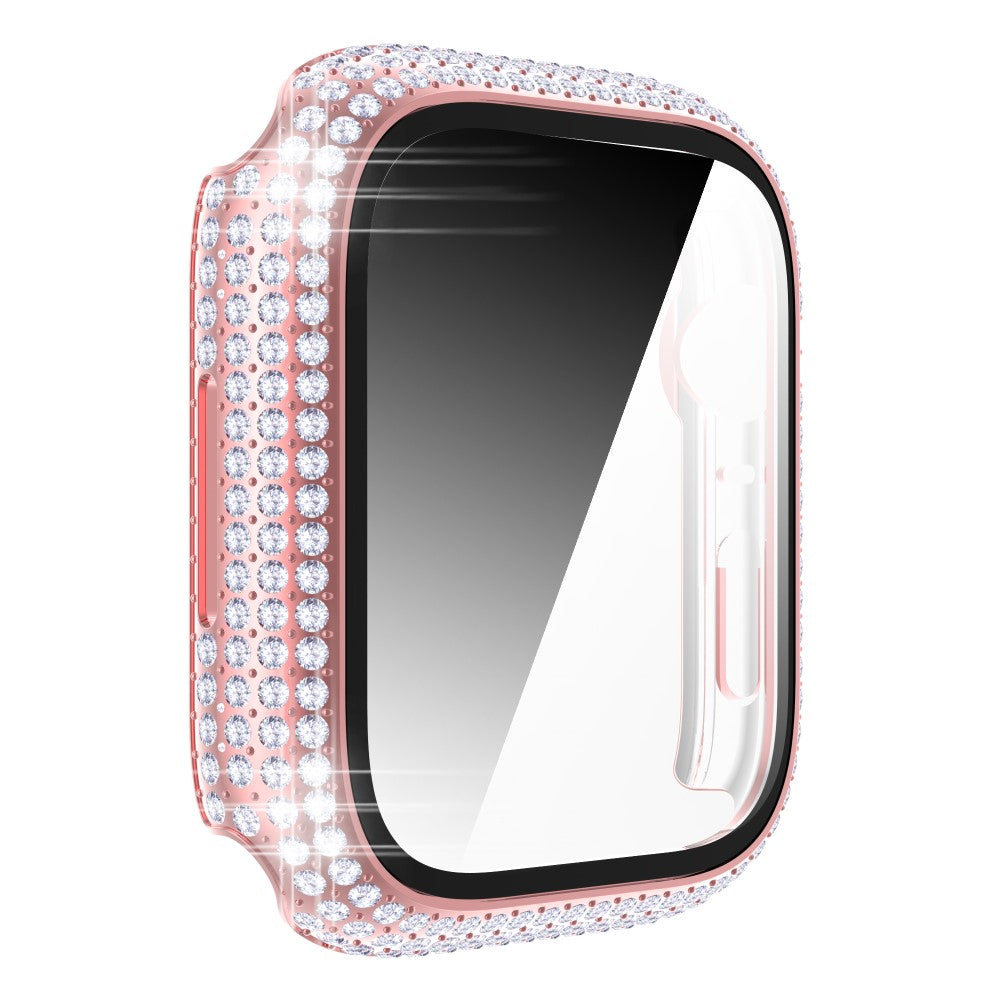 Mega Fint Apple Watch Series 7 45mm Cover med Skærmbeskytter i Plastik og Rhinsten - Pink#serie_2