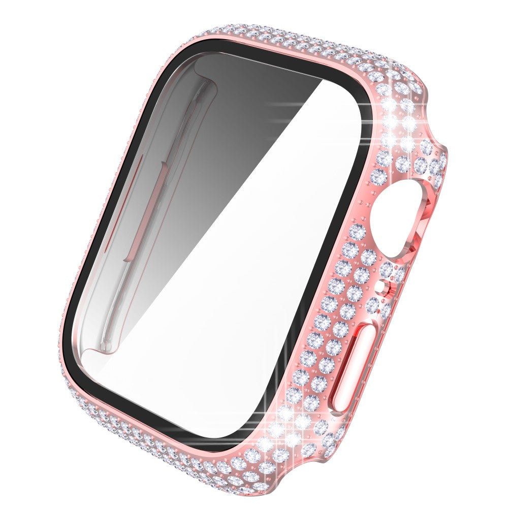 Mega Fint Apple Watch Series 7 45mm Cover med Skærmbeskytter i Plastik og Rhinsten - Pink#serie_2