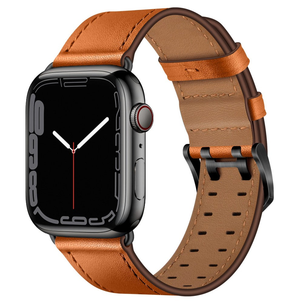Slidstærk Apple Watch Series 7 45mm Ægte læder Urrem - Brun#serie_7