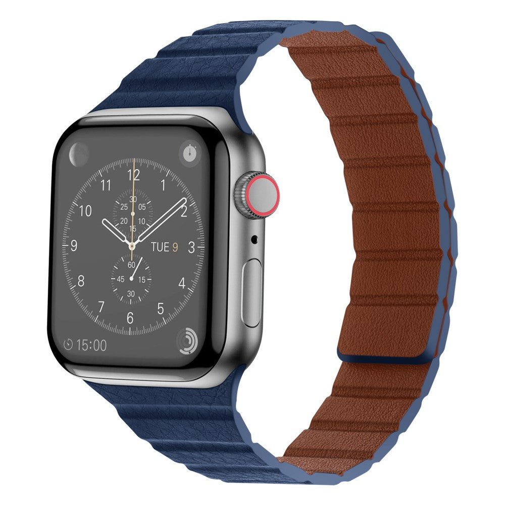 Pænt Universal Apple Ægte læder Urrem - Blå#serie_10
