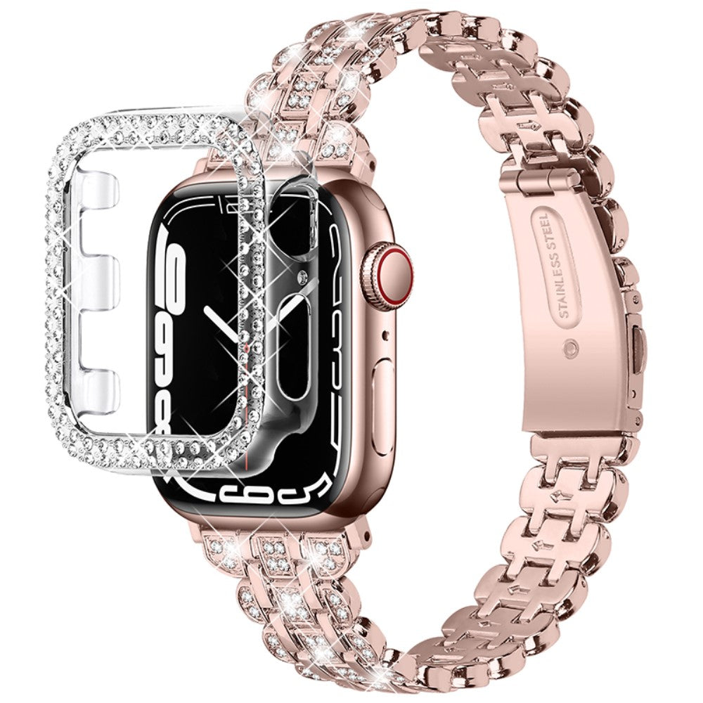 Vildt kønt Apple Watch Series 7 41mm Metal og Rhinsten Rem - Pink#serie_1