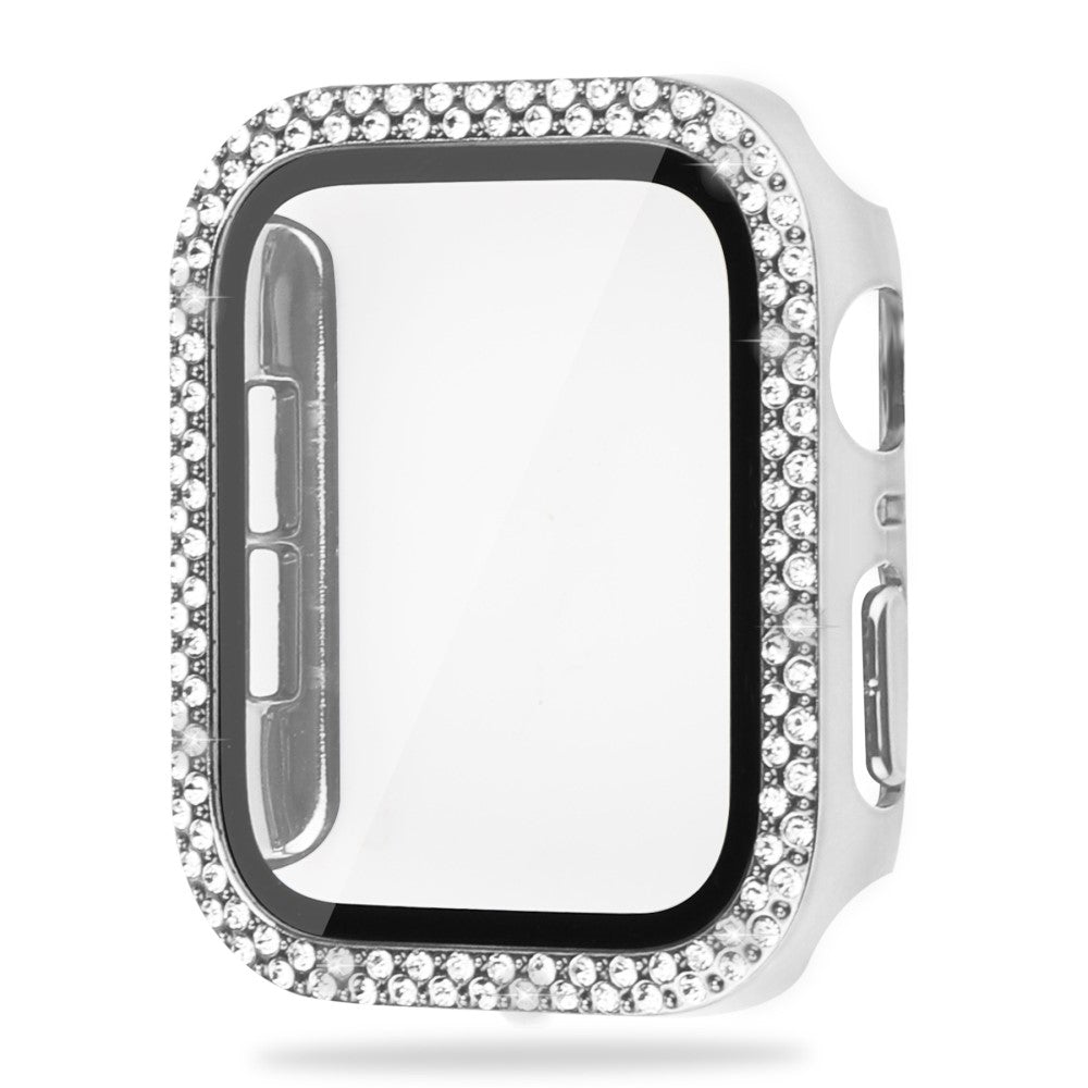 Godt Apple Watch Series 8 (41mm) / Apple Watch Series 7 41mm Cover med Skærmbeskytter i Plastik, Rhinsten og Hærdet Glas - Sølv#serie_2