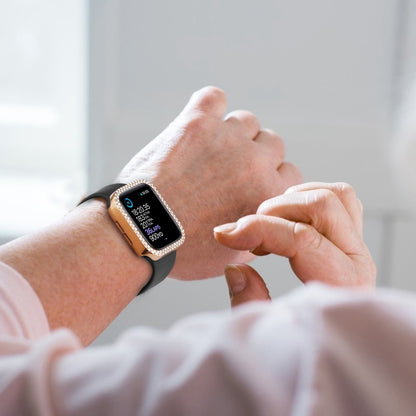 Godt Apple Watch Series 8 (41mm) / Apple Watch Series 7 41mm Cover med Skærmbeskytter i Plastik, Rhinsten og Hærdet Glas - Guld#serie_7