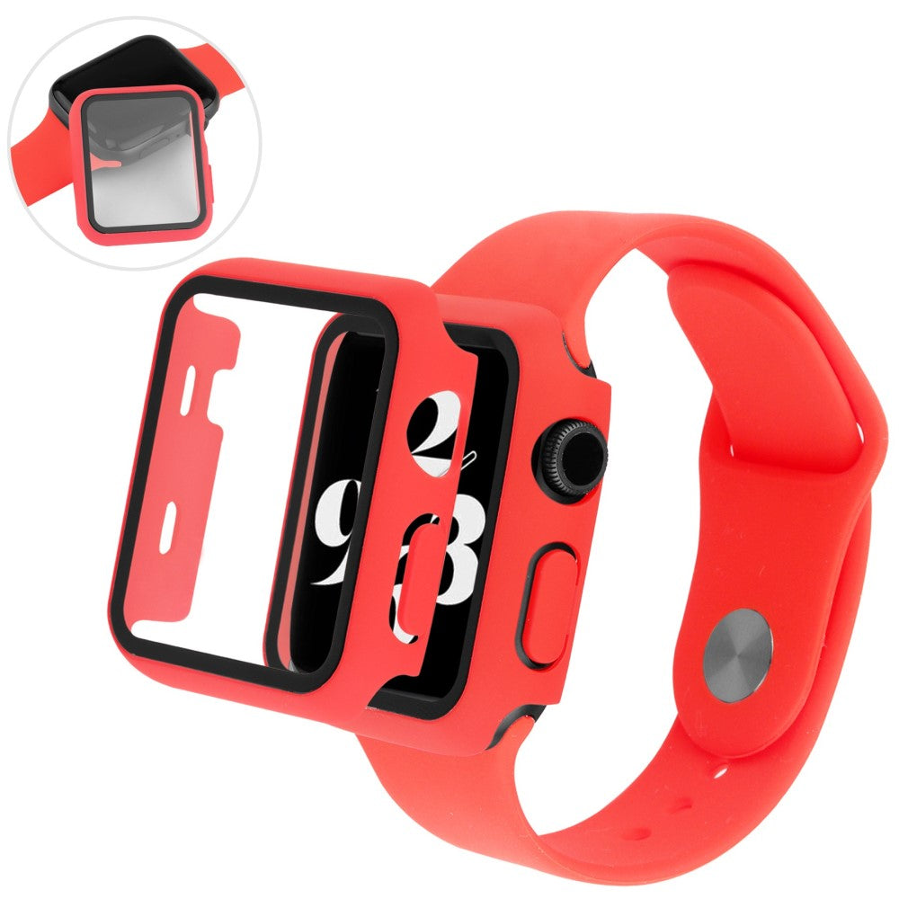 Flot Apple Watch Series 8 (41mm) / Apple Watch Series 7 41mm Cover med Skærmbeskytter i Plastik og Hærdet Glas - Rød#serie_4