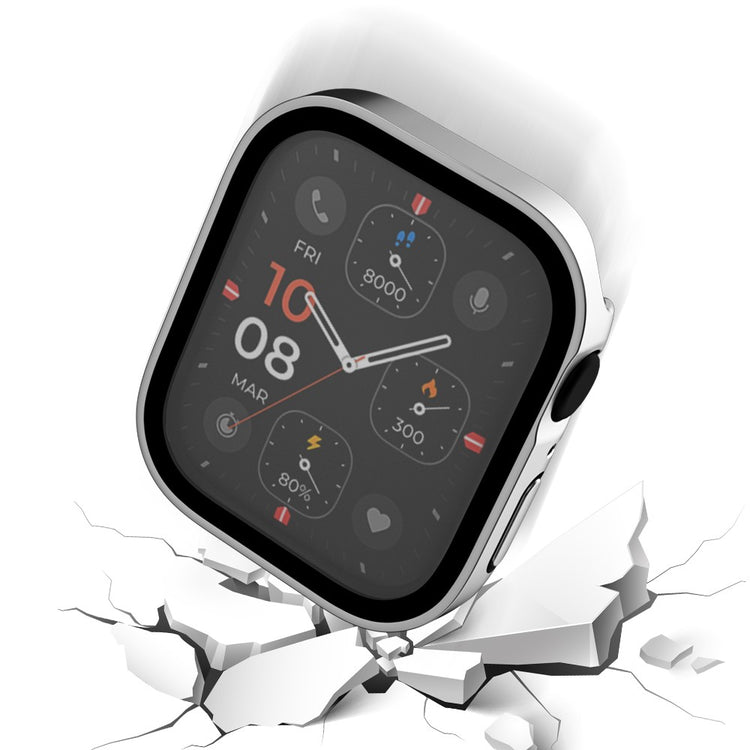 Mega Flot Apple Watch Series 8 (41mm) / Apple Watch Series 7 41mm Cover med Skærmbeskytter i Plastik og Hærdet Glas - Sølv#serie_10