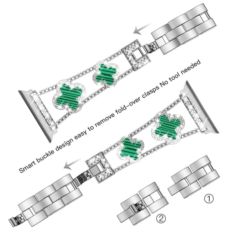Sejt Metal Og Rhinsten Universal Rem passer til Apple Smartwatch - Grøn#serie_4