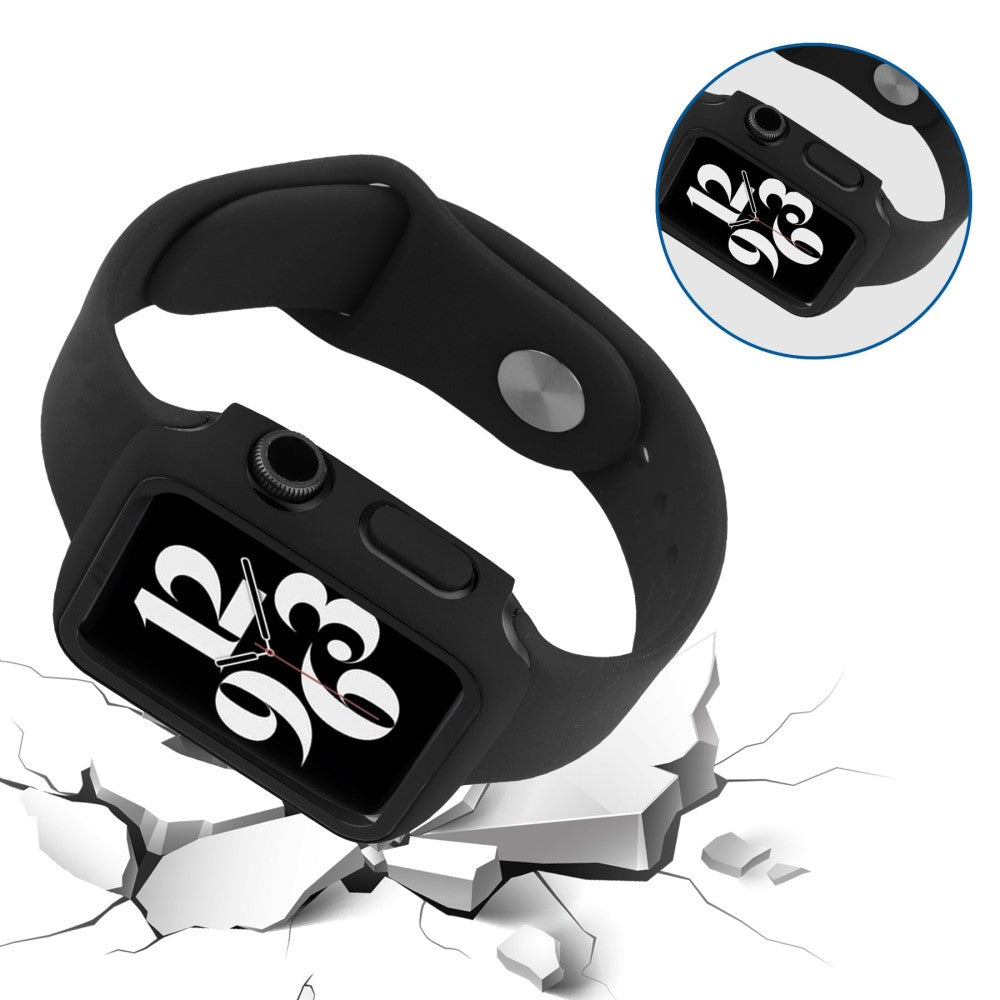 Apple Watch Series 8 (45mm) / Apple Watch Series 7 45mm Plastik Rem med Cover og Hærdet Glas - Sort#serie_1